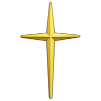 A shiny golden star with four elongated points, resembling compass rose, stands out against transparent background. star metallic sheen gives it luxurious and elegant appearance png