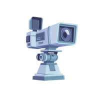 A digital illustration of vintage camera with tripod, featuring retro design and blue tones. camera has large lens and viewfinder, evoking nostalgia png