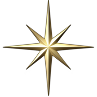 A golden eight pointed star with shiny, metallic finish, symbolizing guidance and elegance, set against transparent background. star symmetrical design adds sense of balance and harmony png
