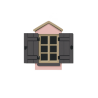 A charming illustration of pink house facade features window with black shutters, evoking cozy and inviting atmosphere. simple design highlights quaint architectural details png