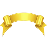 A shiny golden ribbon banner with curled edges, perfect for celebratory or decorative purposes, stands out against plain background. Its elegant design adds touch of sophistication png