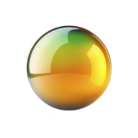 A vibrant, multicolored glass sphere with glossy surface reflects light, creating mesmerizing gradient of green, yellow, and orange hues. smooth, reflective texture adds depth and intrigue png