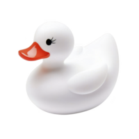 A cute white rubber duck with orange beak and black eyes, perfect for bath time fun. duck smooth surface and simple design make it classic toy for children png