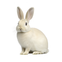A cute white rabbit with large ears sits attentively, showcasing its soft fur and gentle expression. rabbit posture is upright, highlighting its alertness and curiosity png