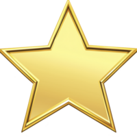 A shiny gold star with metallic border, symbolizing achievement or excellence, stands out against plain background. star reflective surface adds sense of prestige and accomplishment png