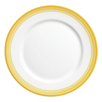 A white ceramic plate with vibrant yellow rim featuring concentric circles, perfect for adding pop of color to any dining setting png