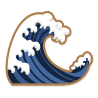 A This features stylized wave illustration with bold outlines and shades of blue, reminiscent of traditional Japanese art. wave is dynamic and expressive, capturing essence of ocean movement png