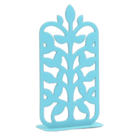 A decorative blue metal stand with intricate leaf pattern design, perfect for adding touch of elegance to any space. stand vibrant color and artistic cutouts create stylish look png