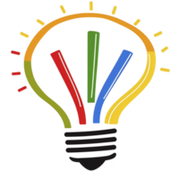 A colorful light bulb illustration with vibrant red, green, and blue lines inside, symbolizing creativity and innovation. bulb outline is highlighted with yellow and orange, adding dynamic feel png