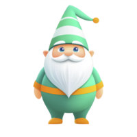 A cheerful cartoon gnome with long white beard and green outfit stands smiling. gnome wears tall, pointed hat with yellow pom pom, adding whimsical touch to its appearance png