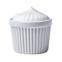 A white ceramic ramekin filled with fluffy whipped cream, showcasing smooth and creamy texture. elegant design of ramekin complements light and airy appearance of cream png