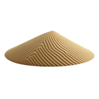 A perfectly symmetrical cone of sand with intricate, wavy patterns creates mesmerizing visual effect, resembling zen garden. smooth texture and precise lines evoke sense of calm and balance png