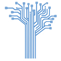 A digital tree design with blue circuit lines branching out, symbolizing technology and connectivity. abstract pattern resembles tree, merging nature with digital innovation png