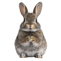 A cute, fluffy rabbit sits upright with its paws together, showcasing its soft fur and large ears. rabbit attentive expression adds to its charm png