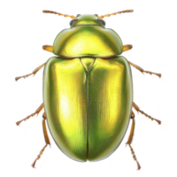 A vibrant, metallic green beetle with smooth, shiny exoskeleton and delicate legs is displayed against transparency background, showcasing its intricate details png