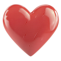 A shiny red heart with white stripes creates vibrant and cheerful design, perfect for expressing love and affection. glossy texture adds modern touch to this classic symbol png