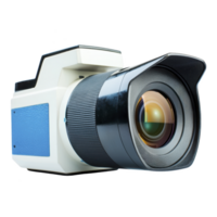 A retro style camera with large lens and blue accents, evoking sense of nostalgia and creativity. design combines vintage aesthetics with modern functionality, perfect for photography enthusiasts png