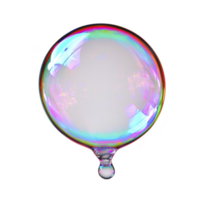 A vibrant, iridescent soap bubble with small droplet hanging below, showcasing spectrum of colors against transparency background. bubble surface reflects light, creating mesmerizing effect png