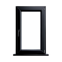 A sleek black framed window with modern design, featuring single pane of clear glass. window is closed, showcasing its minimalist style and clean lines, suitable for contemporary interiors png