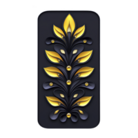 A decorative phone case features intricate floral design with gold and dark blue elements, creating elegant and luxurious appearance. pattern is symmetrical and ornate png