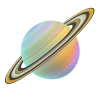 A colorful, artistic representation of planet with rings, resembling Saturn, showcases vibrant hues and intricate details. image captures beauty and wonder of space png