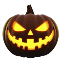A glowing jack o lantern with menacing expression, perfect for Halloween decorations. carved pumpkin features sharp eyes and jagged mouth, illuminated from within png