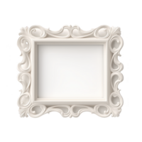 An ornate, empty white picture frame with intricate, swirling designs and square shape, perfect for elegant home decor or art display png