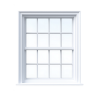 A white, classic window with multiple panes and clean, minimalist design, set against plain background. window features grid pattern, creating symmetrical and elegant appearance png