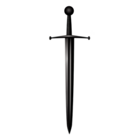 A medieval style sword with straight, double edged blade and crossguard, evoking sense of historical elegance and strength. hilt is simple yet functional png