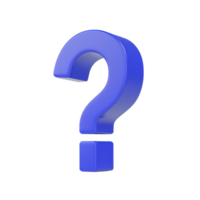 A large, blue 3D question mark stands prominently against transparency background, symbolizing inquiry and curiosity. smooth, glossy surface adds modern touch to classic punctuation mark png