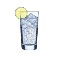 A refreshing glass of sparkling water with ice cubes and slice of lime, perfect for cool and invigorating drink. bubbles add lively touch to clear beverage png