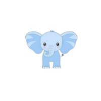 A cute blue cartoon elephant with large ears and cheerful expression stands against plain background, showcasing playful and friendly design png