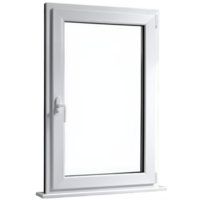 A white, modern, rectangular window with handle and clear glass, set against plain background, showcasing sleek and minimalist design png