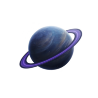 A digitally illustrated planet with blue surface and purple rings, resembling gas giant, set against transparent background. image evokes sense of wonder and exploration png