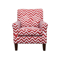 A red and white chevron patterned armchair with wooden legs exudes modern and stylish vibe, perfect for adding pop of color to any living space png