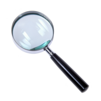 A magnifying glass with black handle and clear lens is isolated on transparency background, showcasing its simplicity and functionality png