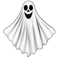 A cheerful ghost illustration with smiling face, draped in flowing white sheet, evokes playful Halloween spirit. ghost simple design and friendly expression make it suitable for festive decorations png