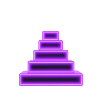 A glowing purple pyramid composed of stacked rectangular blocks creates futuristic and vibrant visual effect. neon illumination adds modern and dynamic touch to geometric design png