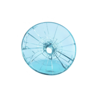 A shattered blue glass disc with central hole, isolated on transparency background, creates striking visual of broken symmetry and fragility png