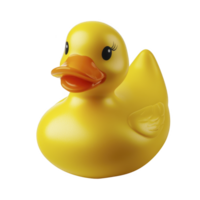 A bright yellow rubber duck with orange beak and cheerful expression, perfect for bath time fun. duck features smooth, shiny surfaces and detailed wings png