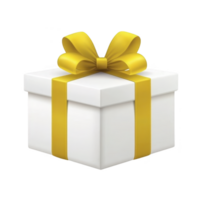 A white gift box with bright yellow ribbon and bow, symbolizing celebration and surprise. Perfect for birthdays, holidays, or special occasions, it conveys joy and anticipation png