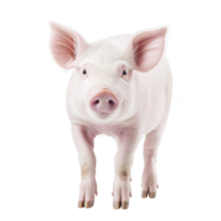 A cute pink piglet stands facing forward, showcasing its large ears and snout against transparency background. piglet expression is curious and endearing png