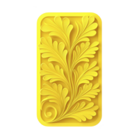 A This features vibrant yellow rectangular design with intricate, swirling leaf patterns, creating sense of elegance and creativity. design is embossed, giving it three dimensional appearance png