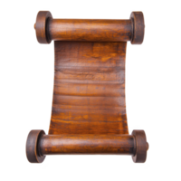 A vintage wooden scroll with rich brown texture, featuring two cylindrical handles on each end, evokes sense of history and tradition. scroll is unrolled, revealing its aged surface png