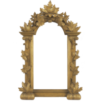 An ornate wooden frame with intricate leaf carvings, showcasing classic and elegant design. arch shape adds touch of sophistication, making it ideal for traditional decor png