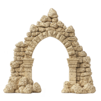 A stone archway made of irregularly shaped rocks stands with rustic, ancient appearance, evoking sense of history and mystery. arch is partially crumbled, adding to its aged charm png
