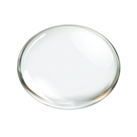 A clear, round glass lens with smooth surface is shown against plain background, reflecting light subtly. lens appears to be used for magnification or optical purposes png