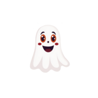 A cute cartoon ghost with happy expression, featuring big eyes and wide smile, is set against plain background. ghost is white with simple, playful design png