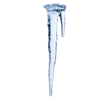 A single, elongated icicle with smooth, glossy surface hangs against transparency background, showcasing its clear, frozen structure png