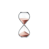 A clear hourglass with pink sand elegantly flows from top to bottom chamber, symbolizing passage of time. minimalist design evokes sense of calm and reflection png